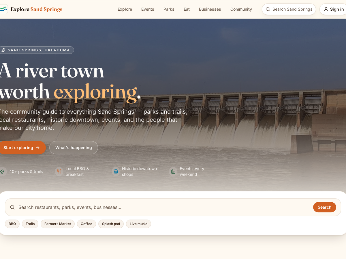 Explore Sand Springs website screenshot