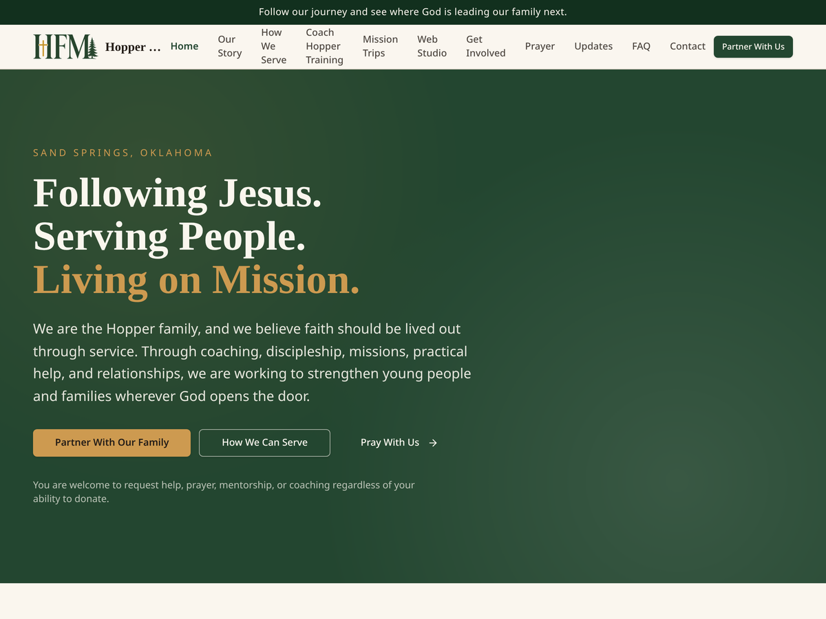 Hopper Family on Mission website screenshot
